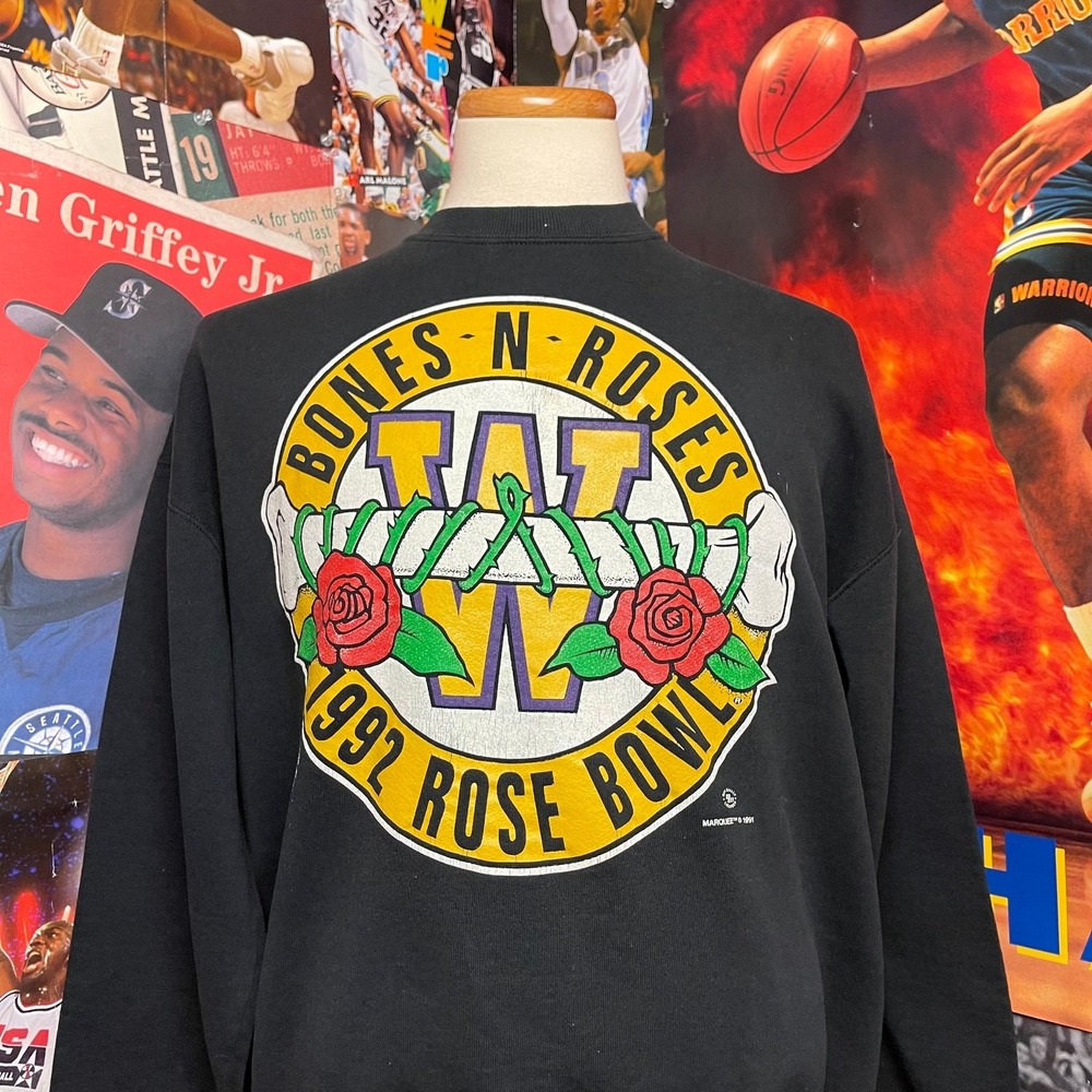 Vintage Washington Huskies Bones N Roses 1992 Rose Bowl Crewneck Rare Sz XL